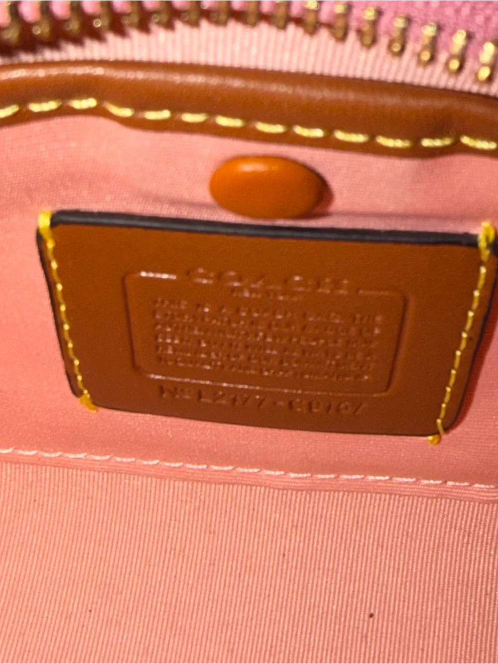 Coach Beige Signature Canvas Shoulder Bag with Pink Trim and Gold Chain